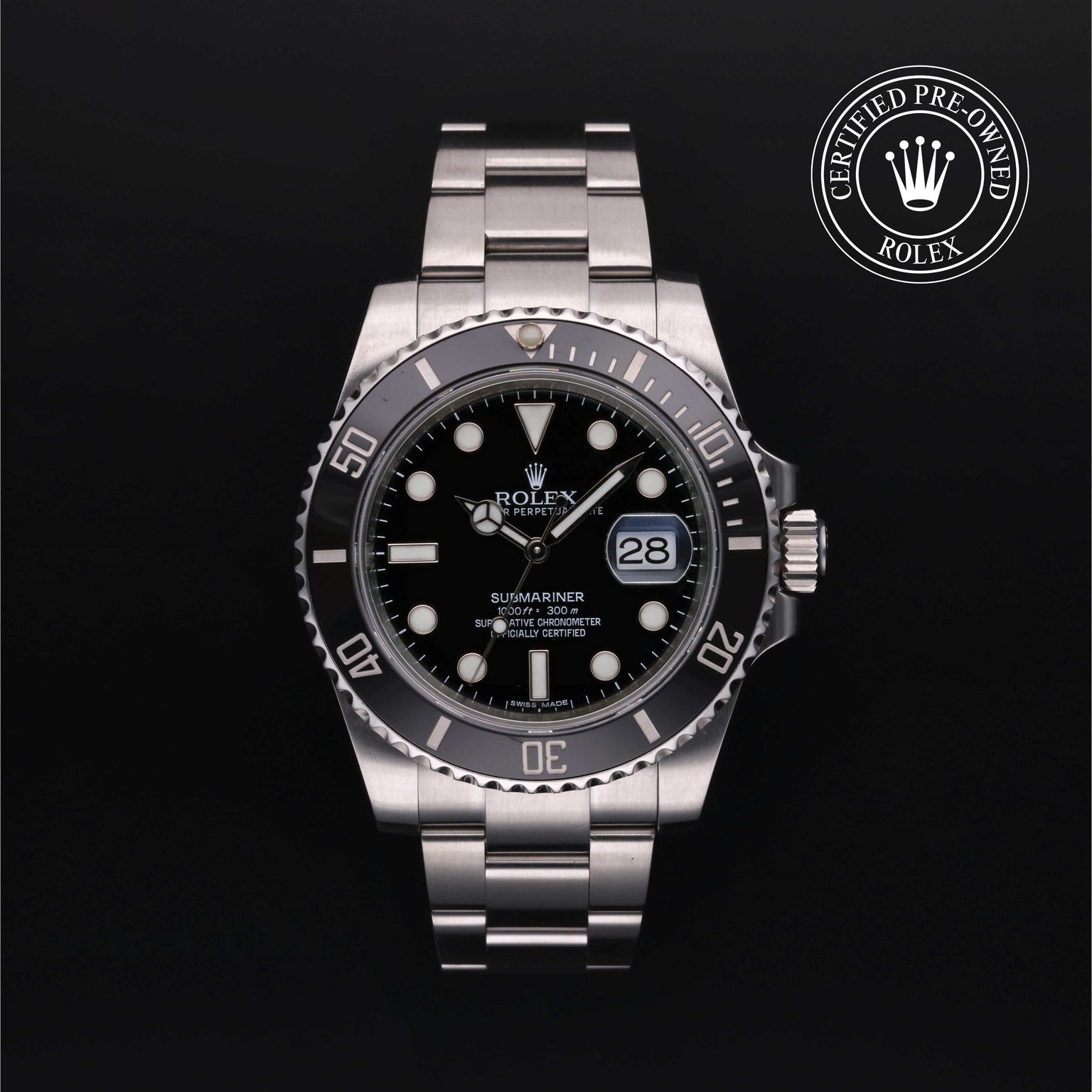 Rolex Certified Pre-owned Submariner M116610LN-0001 front on black background
