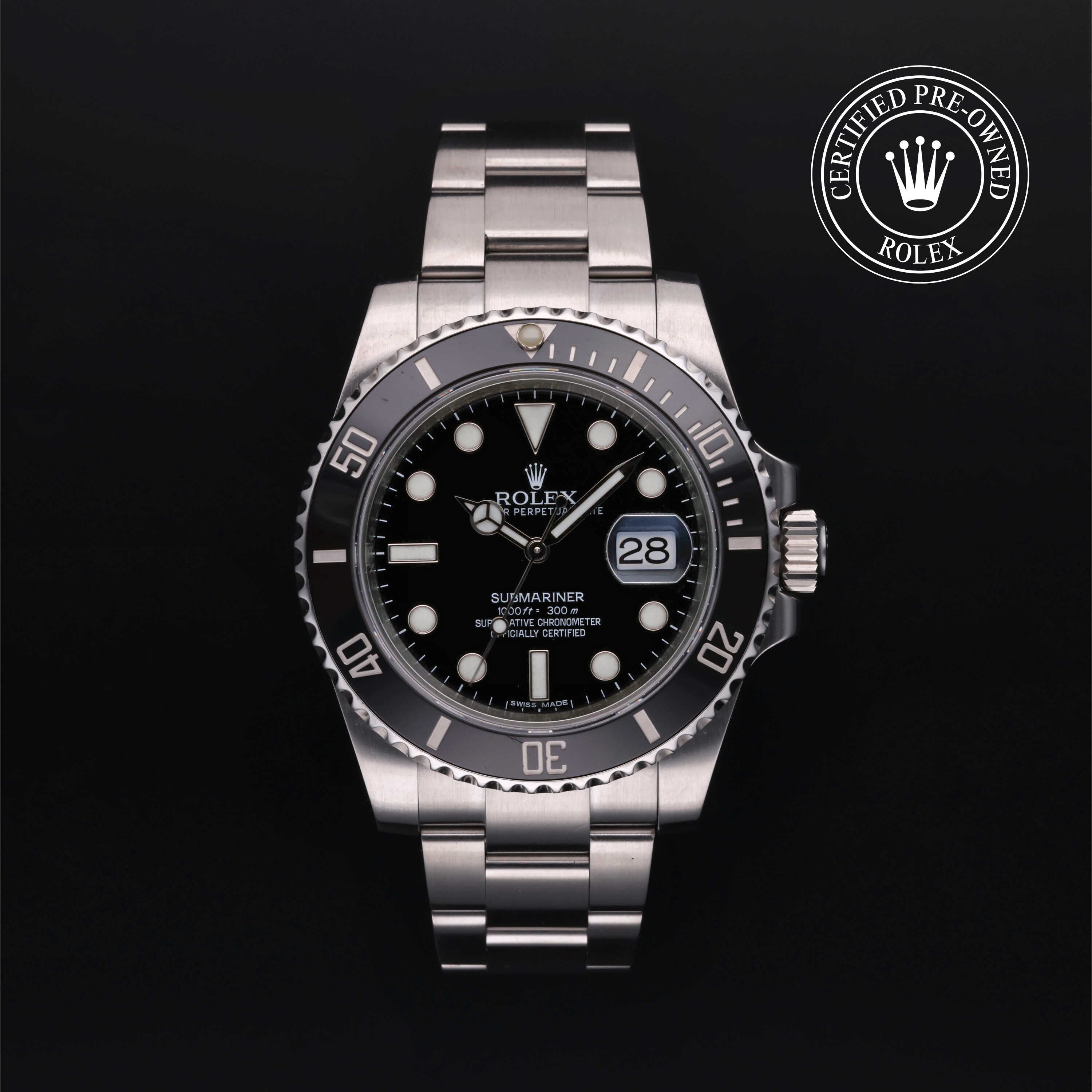 Rolex Certified Pre-owned Submariner M116610LN-0001 front on black background