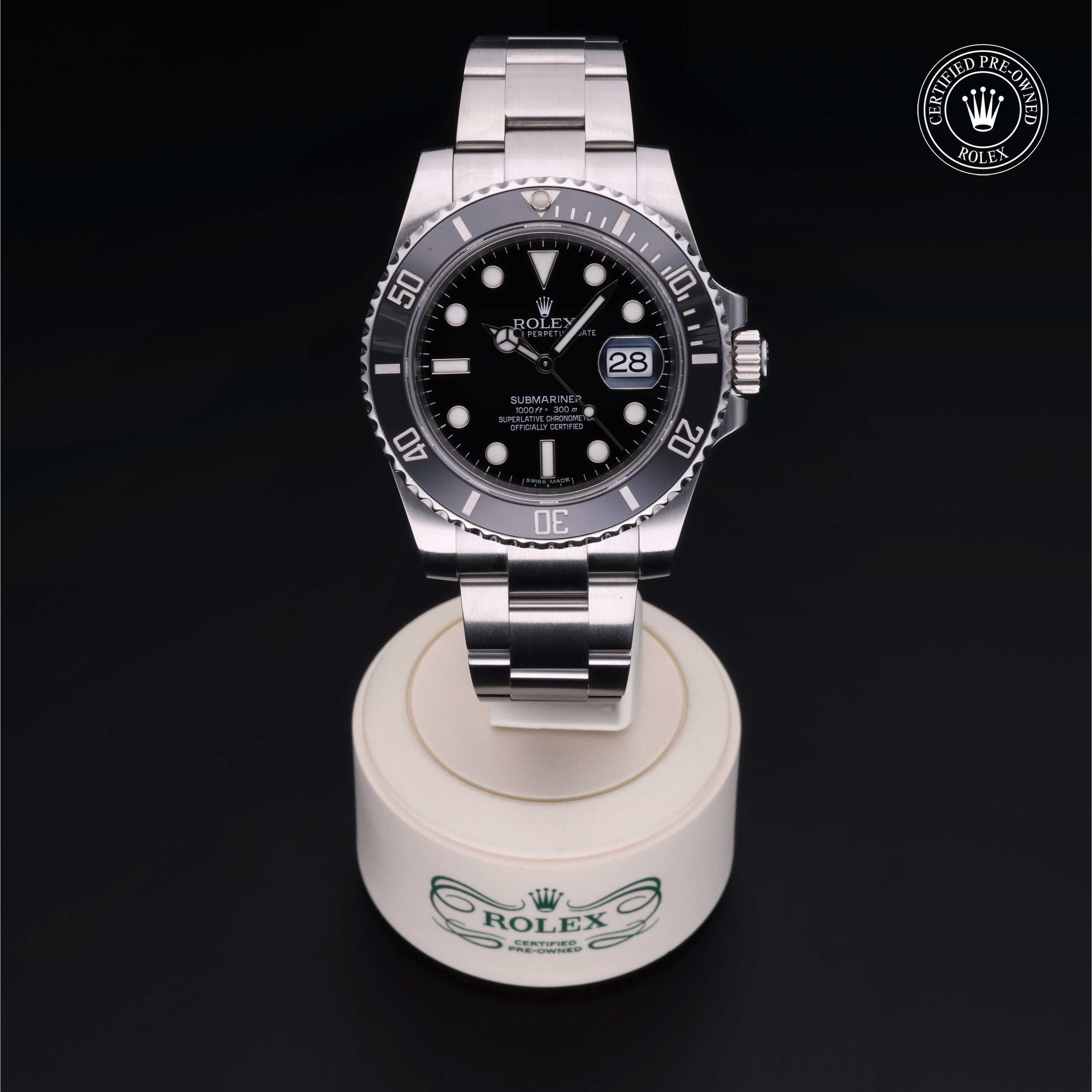 Rolex Certified Pre-owned Submariner M116610LN-0001 front on black background