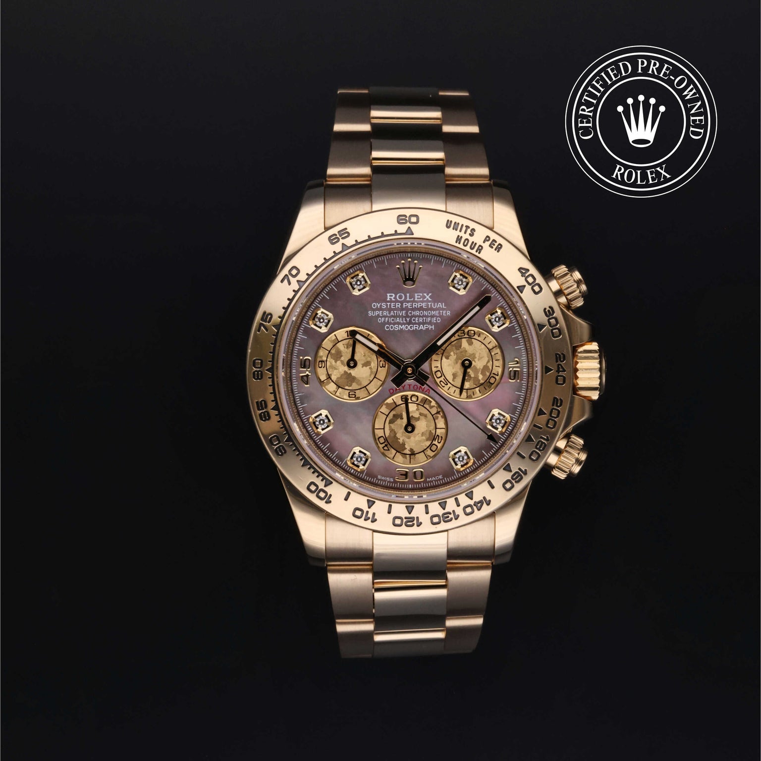 Rolex Certified Pre-owned Daytona M116508-0011 front on black background