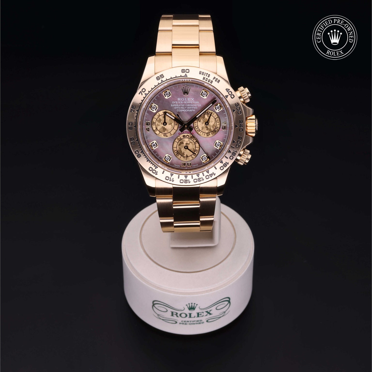 Rolex Certified Pre-owned Daytona M116508-0011 front on black background