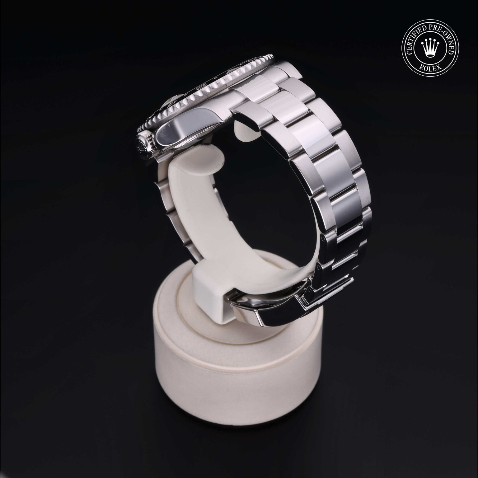 Rolex Certified Pre-owned GMT M116710LN-0001 front on black background