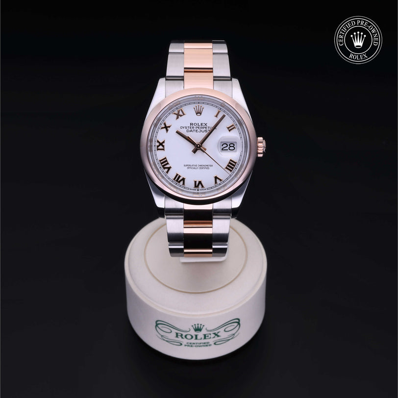 Rolex Certified Pre-owned Datejust M126201-0016 front on black background