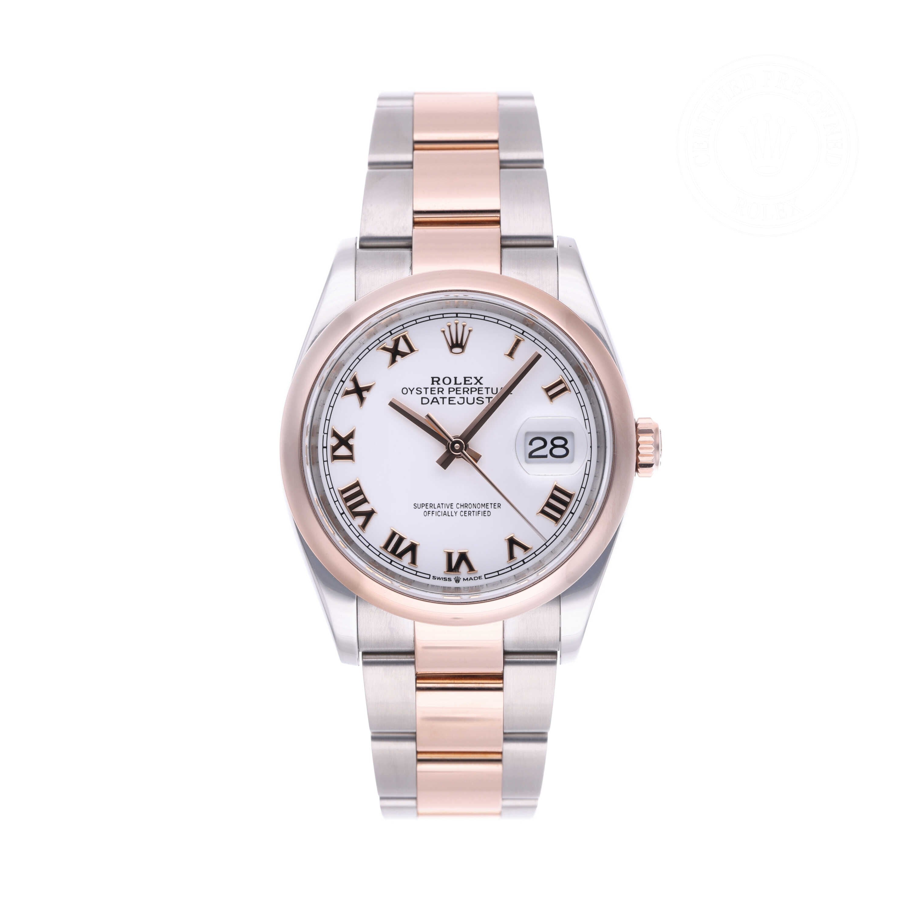 Rolex Certified Pre-owned Datejust M126201-0016 front on white background
