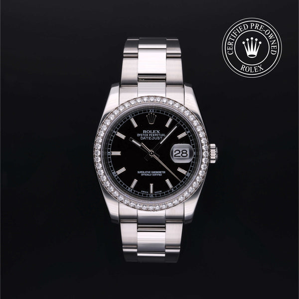 Rolex Certified Pre-owned Datejust M116244-0007 front on black background