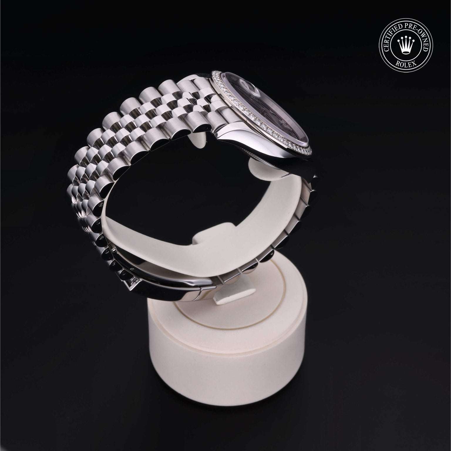 Rolex Certified Pre-owned Datejust M126284RBR-0013 front on black background