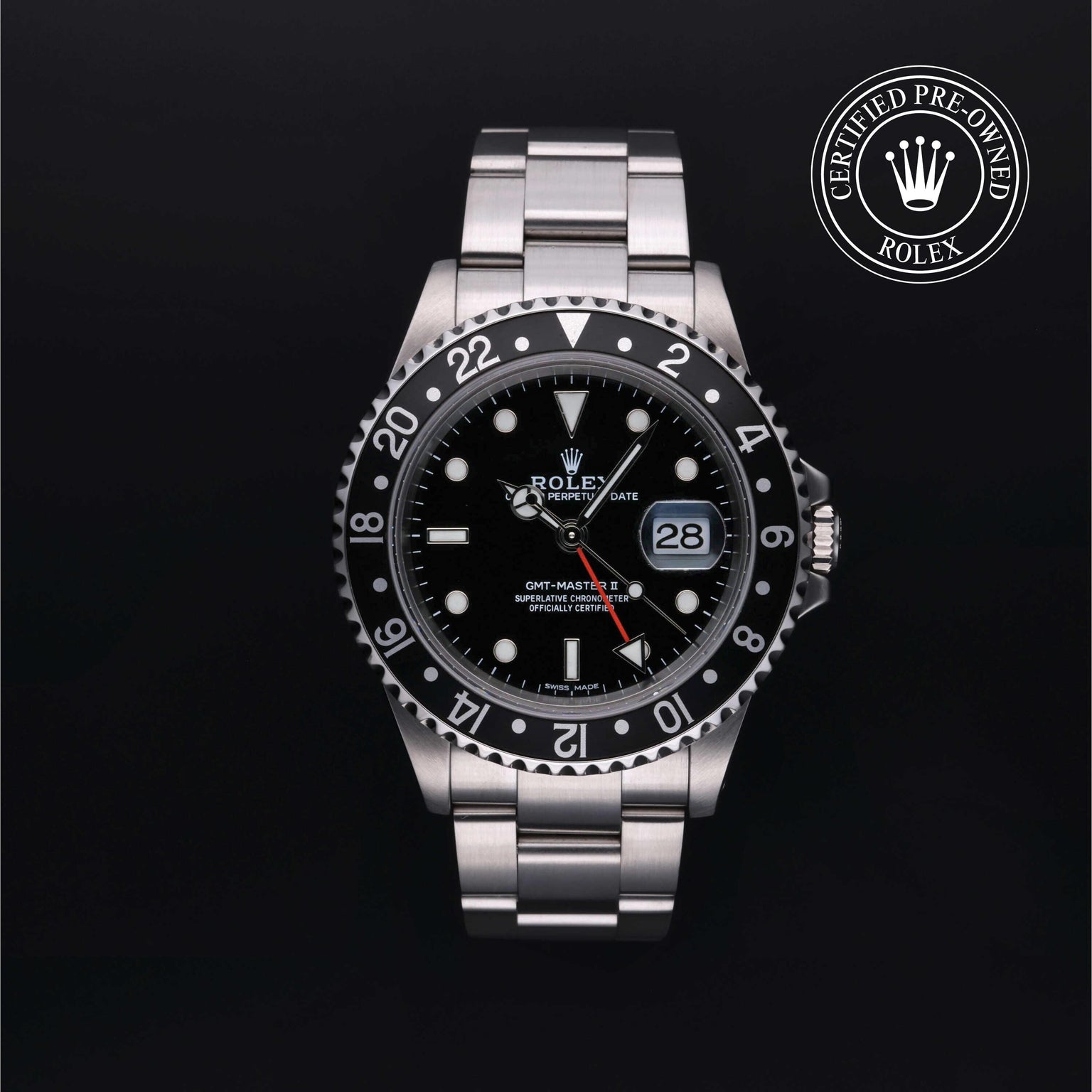Rolex CPO GMT M16710LN front on white background