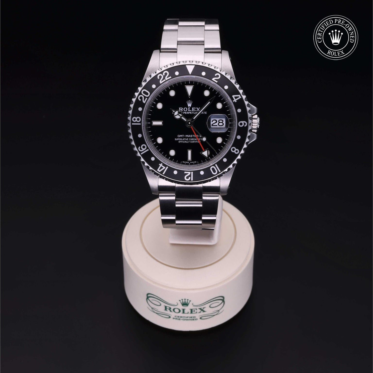 Rolex CPO GMT M16710LN front on white background