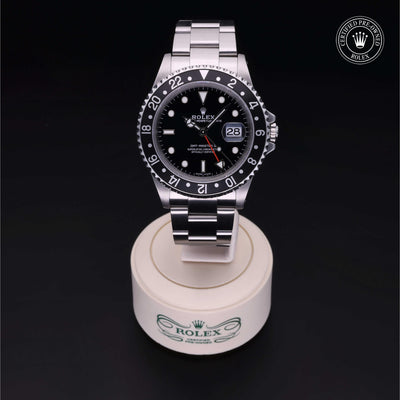 Rolex CPO GMT M16710LN front on white background