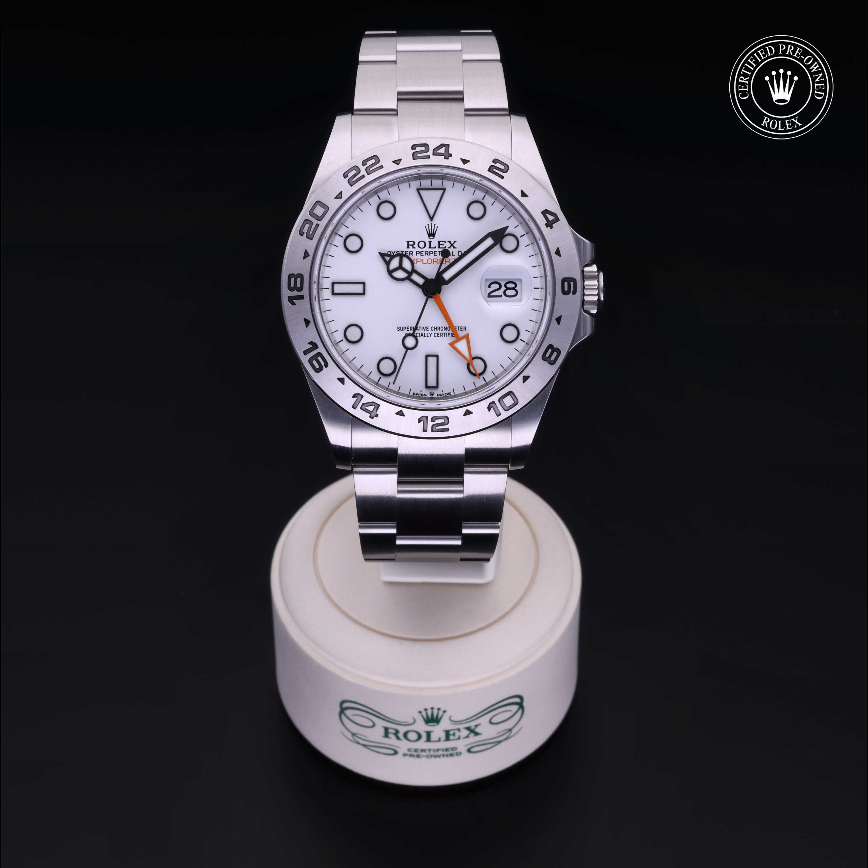 Rolex Certified Pre-owned Explorer M226570-0001 front on black background