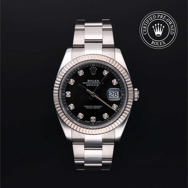 Rolex Certified Pre-owned Datejust M126334-0011 front on black background