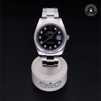 Rolex Certified Pre-owned Datejust M126334-0011 front on black background