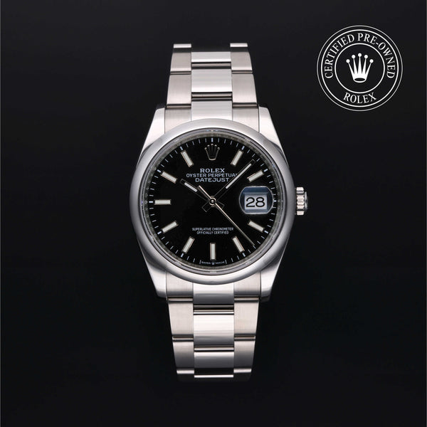 Rolex Certified Pre-owned Datejust M126200-0004 front on black background