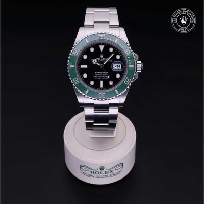 Rolex Certified Pre-owned Submariner M126610LV-0002 front on black background