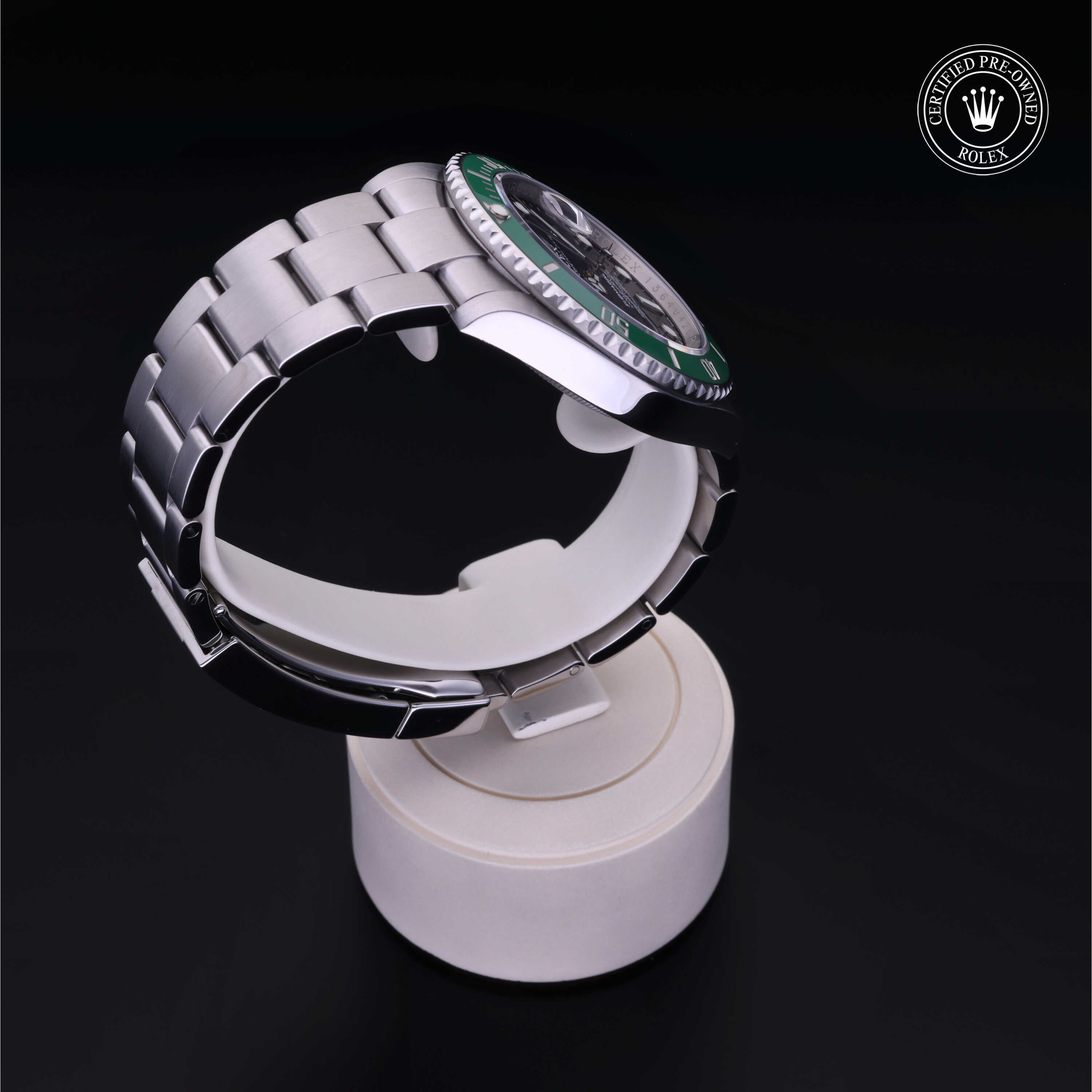 Rolex Certified Pre-owned Submariner M126610LV-0002 front on black background