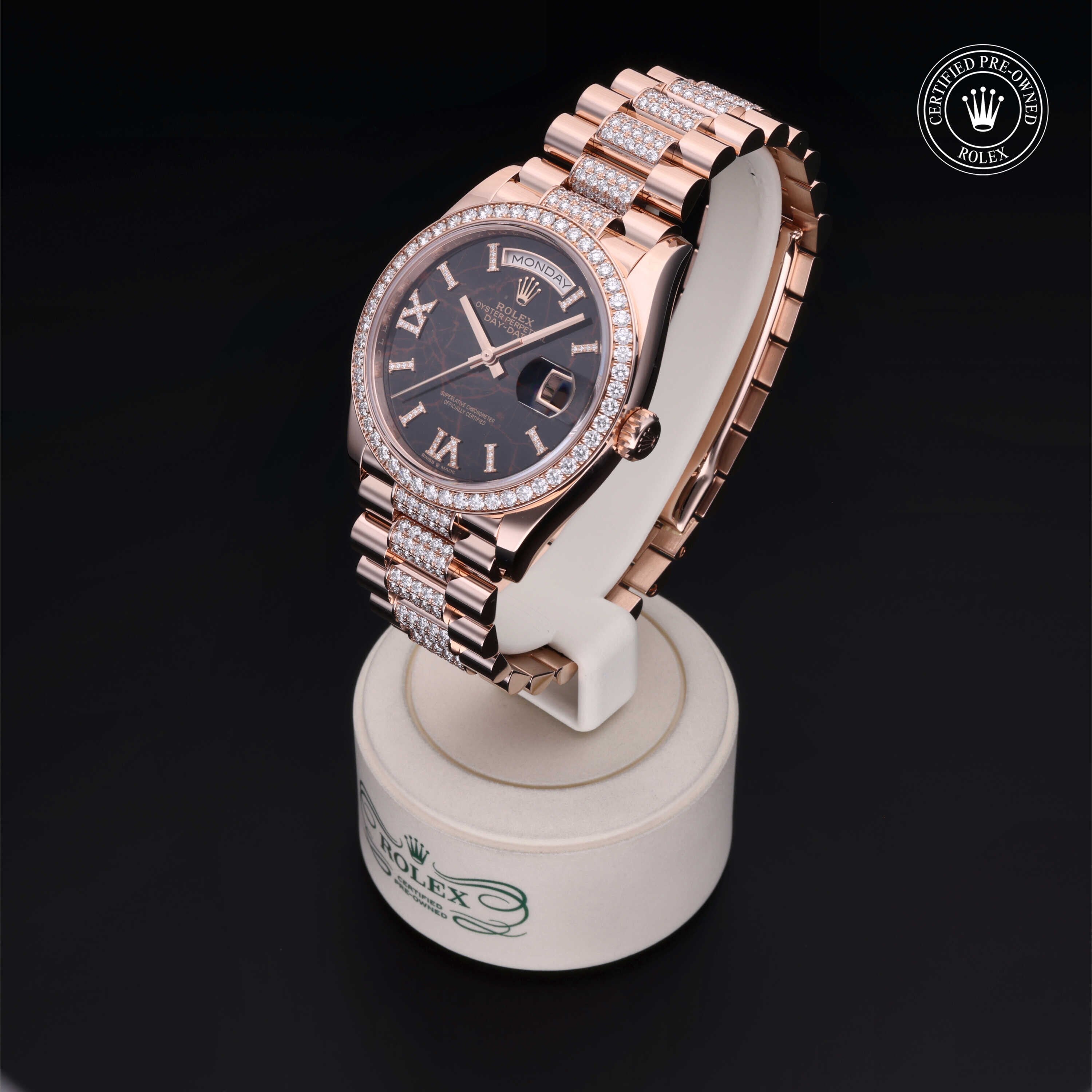 Rolex Certified Pre-owned Day-date M128345RBR-0045 front on black background