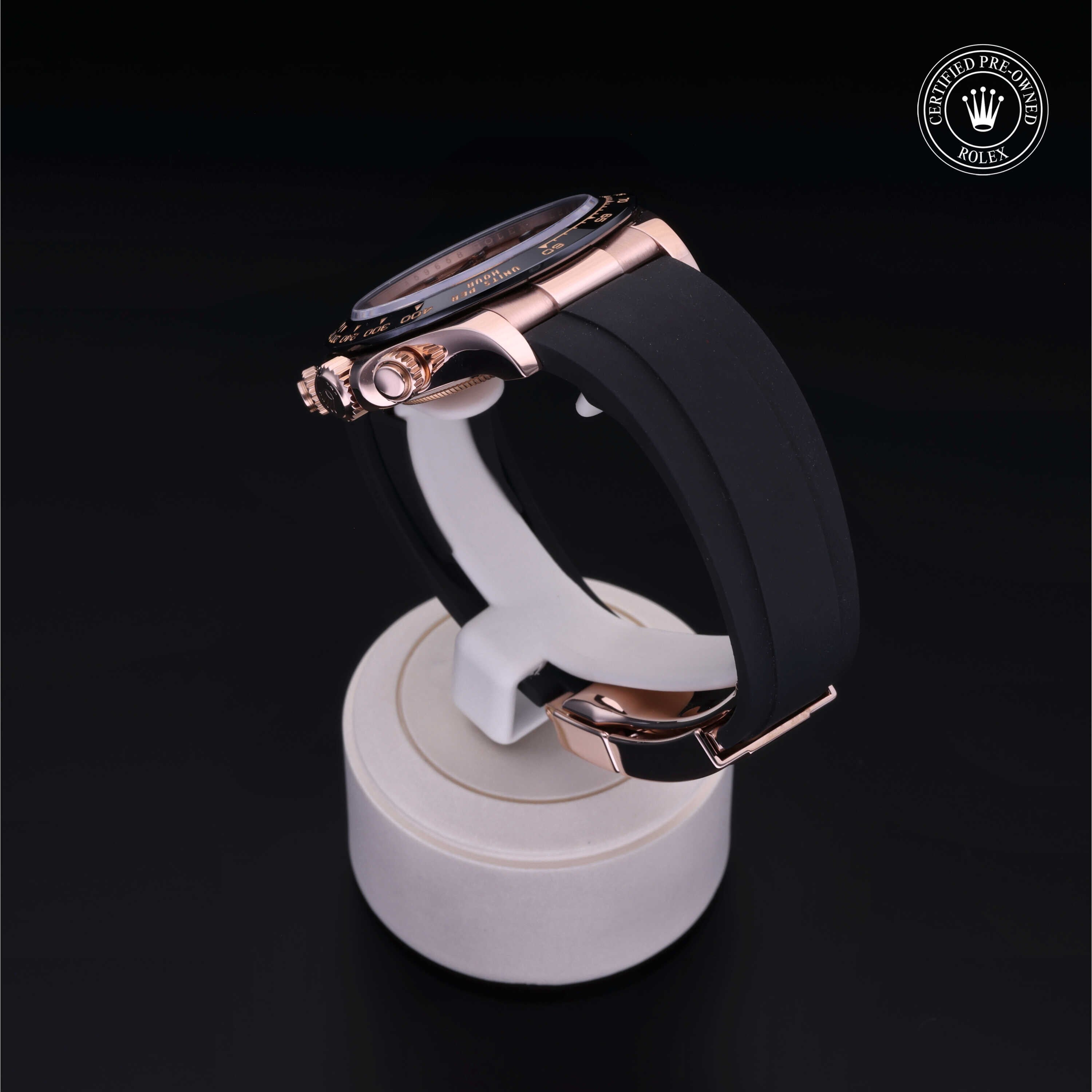 Rolex Certified Pre-owned Daytona M116515LN-0013 front on black background