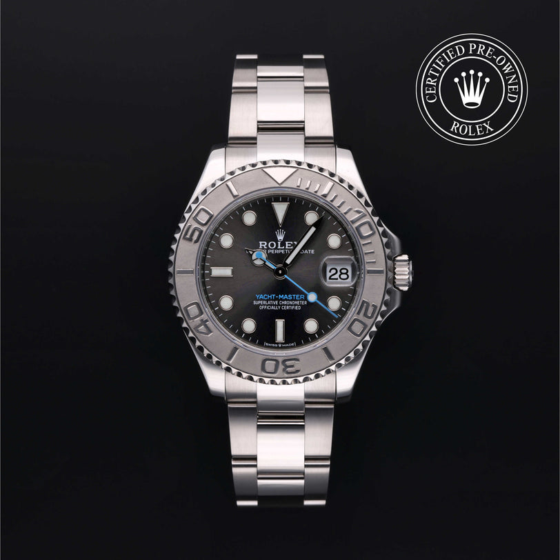 Rolex Certified Pre-owned Yacht-Master M268622-0002 front on black background