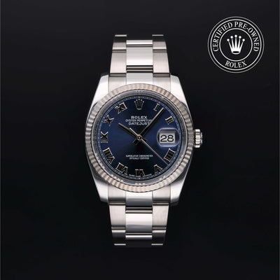 Rolex Certified Pre-owned Datejust M116234-0133 front on black background
