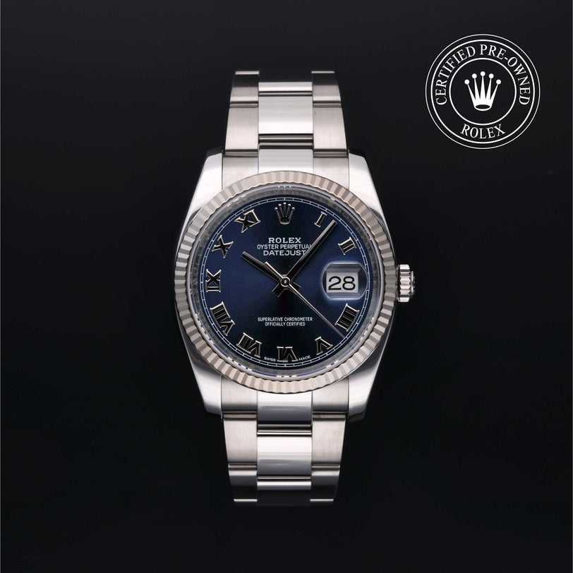 Rolex Certified Pre-owned Datejust M116234-0133 front on black background