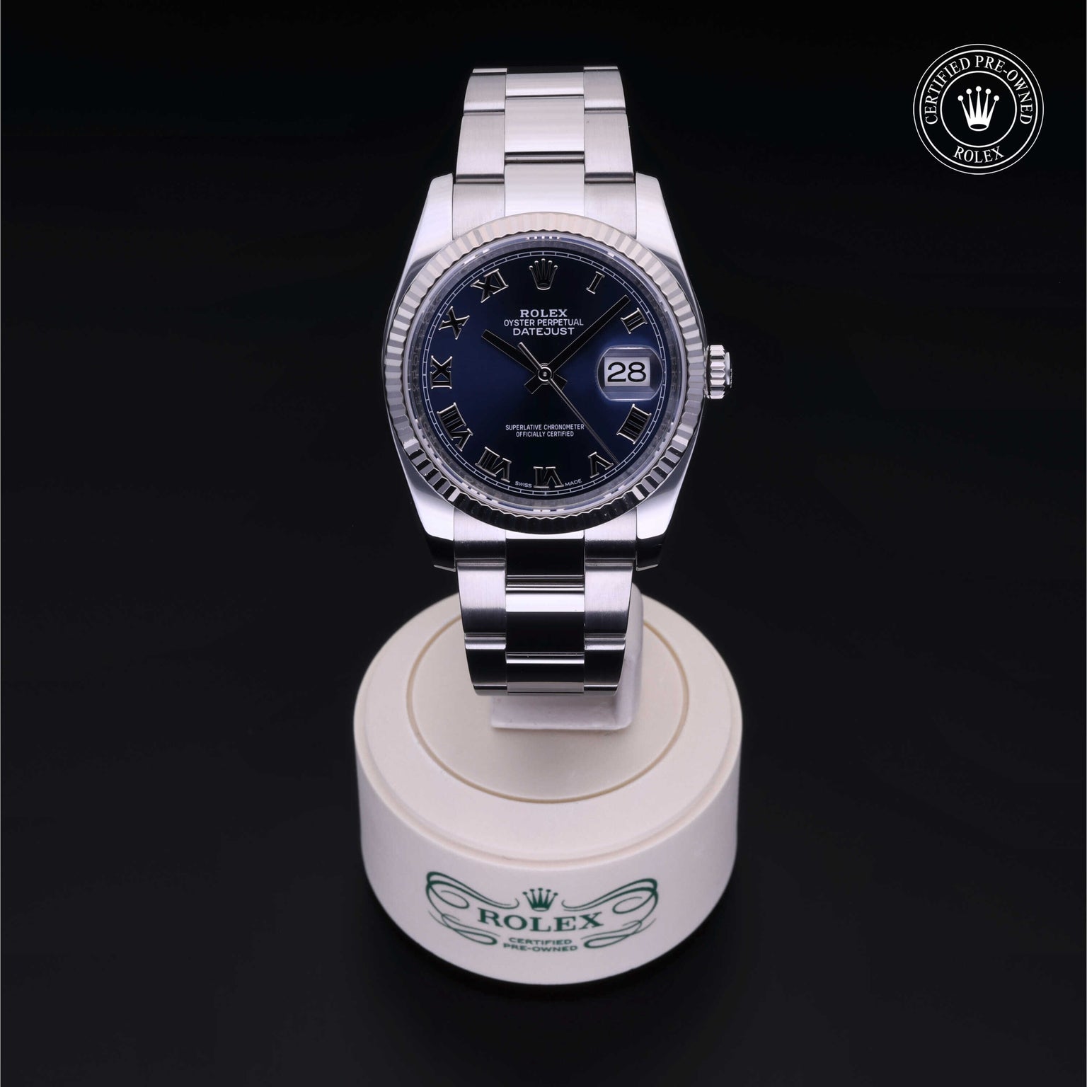 Rolex Certified Pre-owned Datejust M116234-0133 front on black background