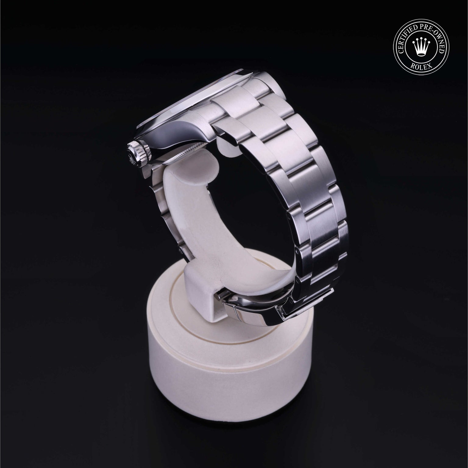 Rolex Certified Pre-owned Air-King M116900-0001 front on black background