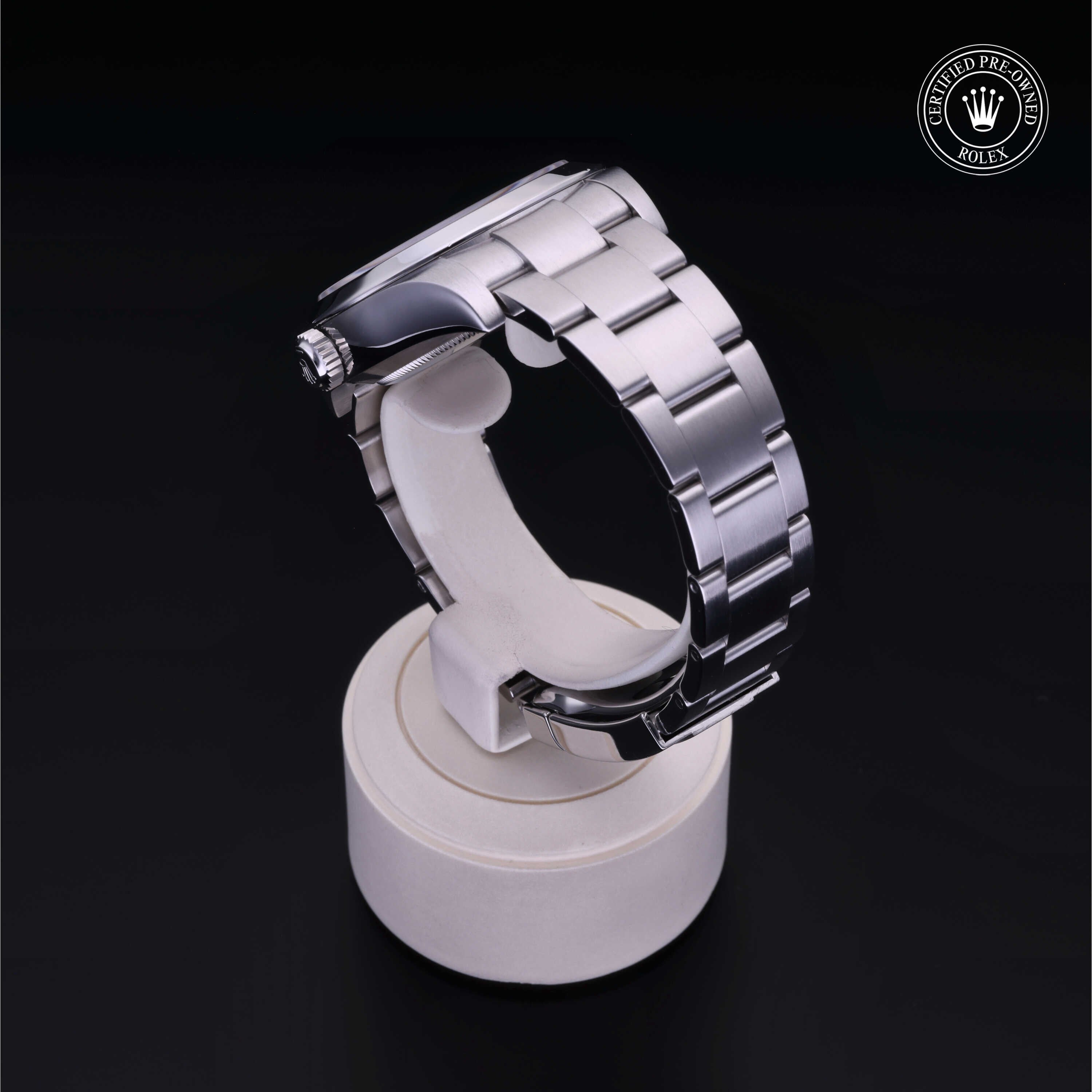 Rolex Certified Pre-owned Air-King M116900-0001 front on black background