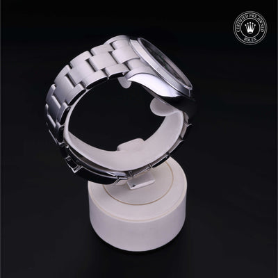 Rolex Certified Pre-owned Air-King M116900-0001 front on black background