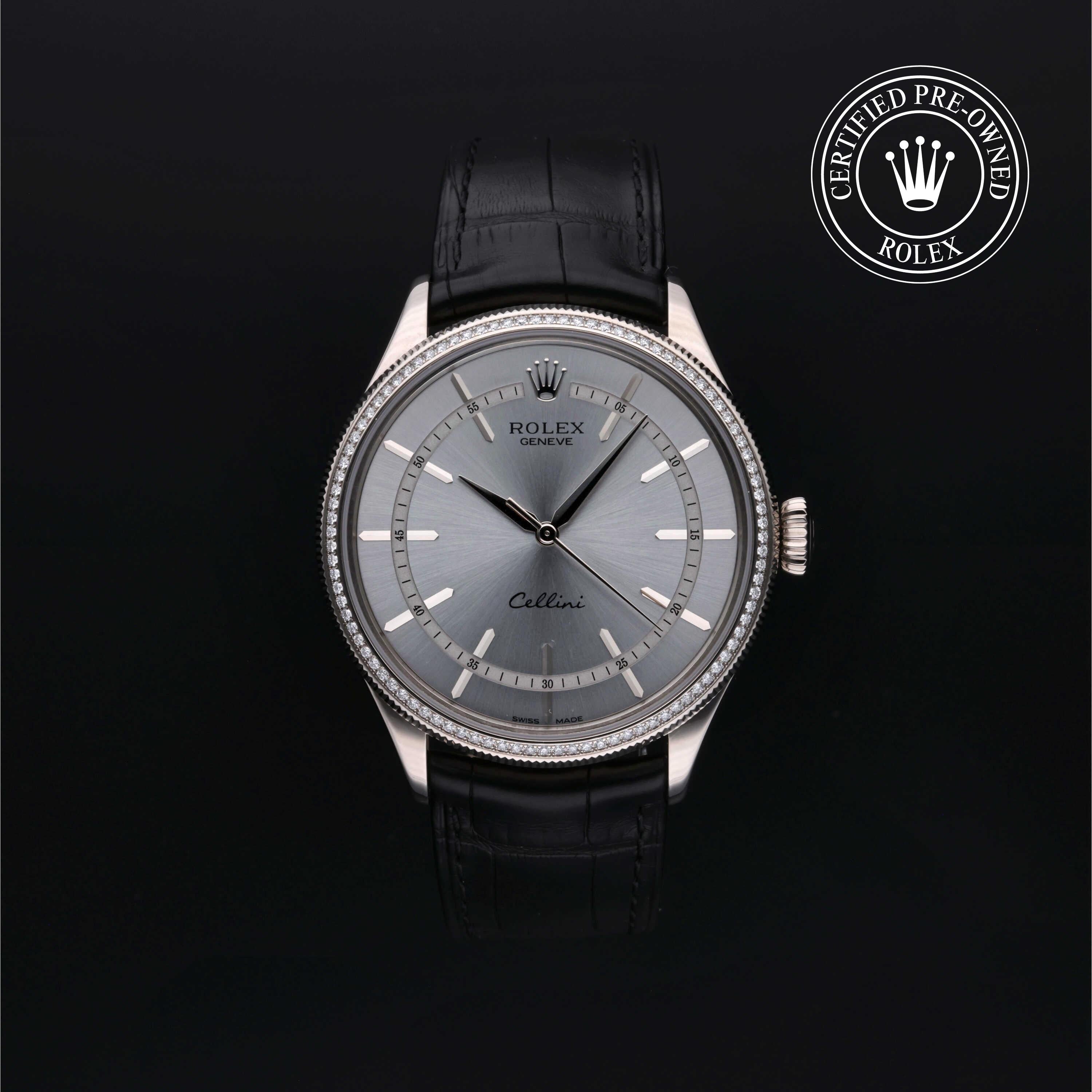 Rolex Certified Pre-owned Cellini M50609RBR-0008 front on black background