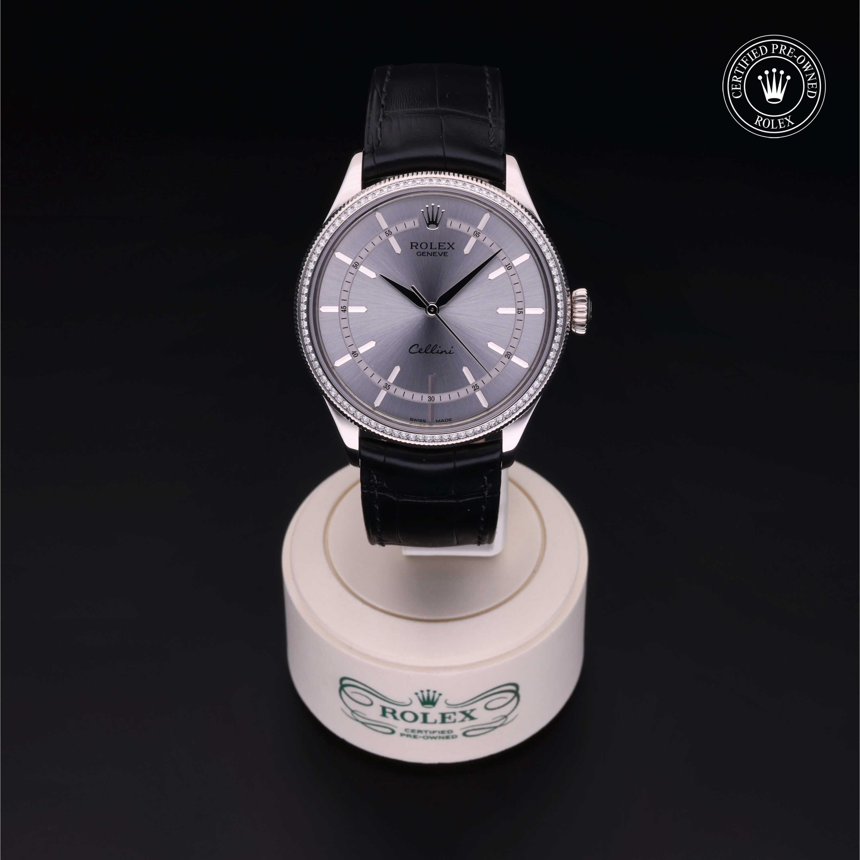 Rolex Certified Pre-owned Cellini M50609RBR-0008 front on black background