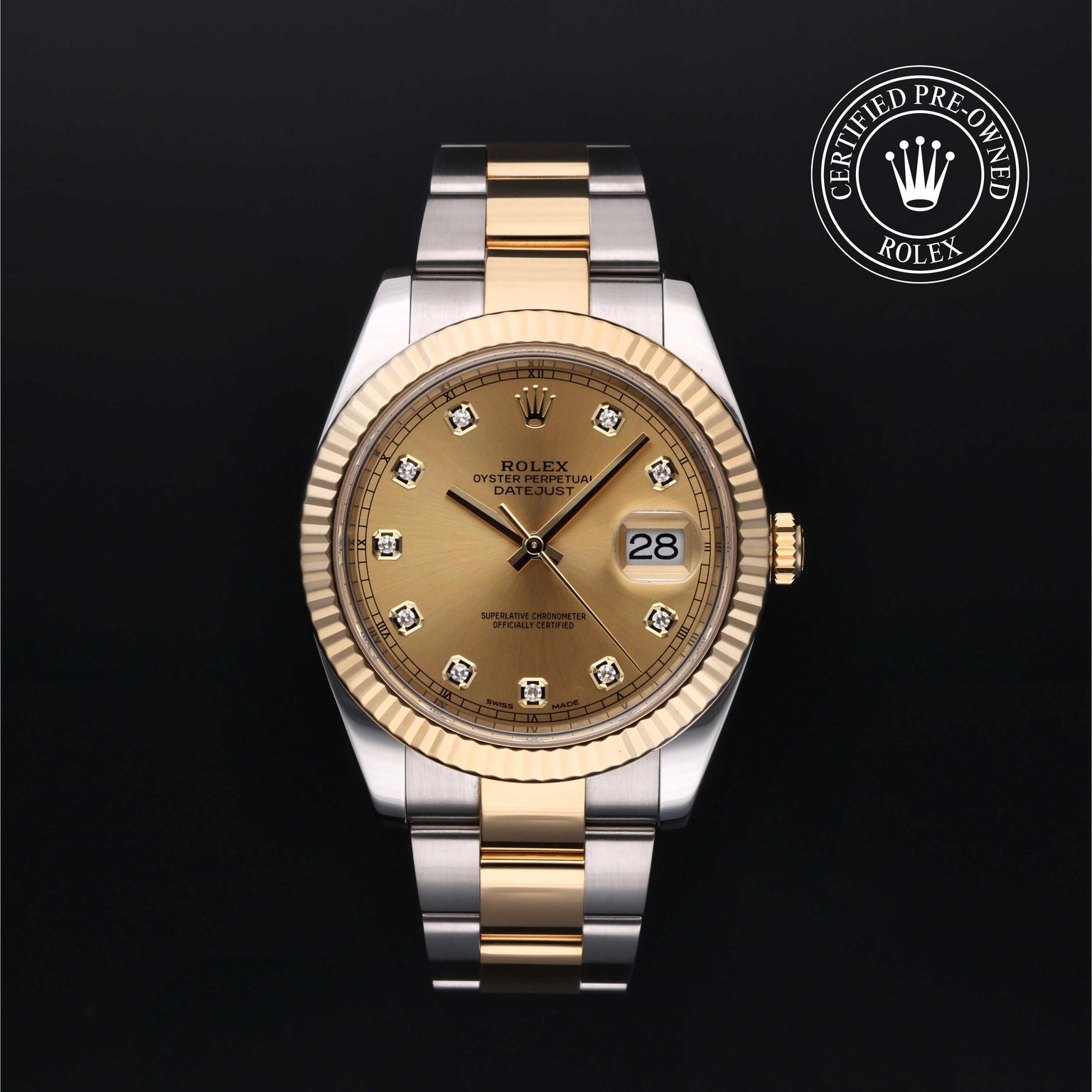 Rolex Certified Pre-owned Datejust M126333-0011 front on black background