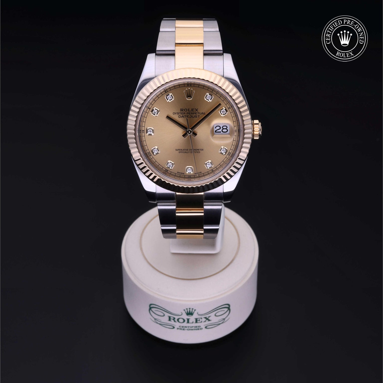 Rolex Certified Pre-owned Datejust M126333-0011 front on black background