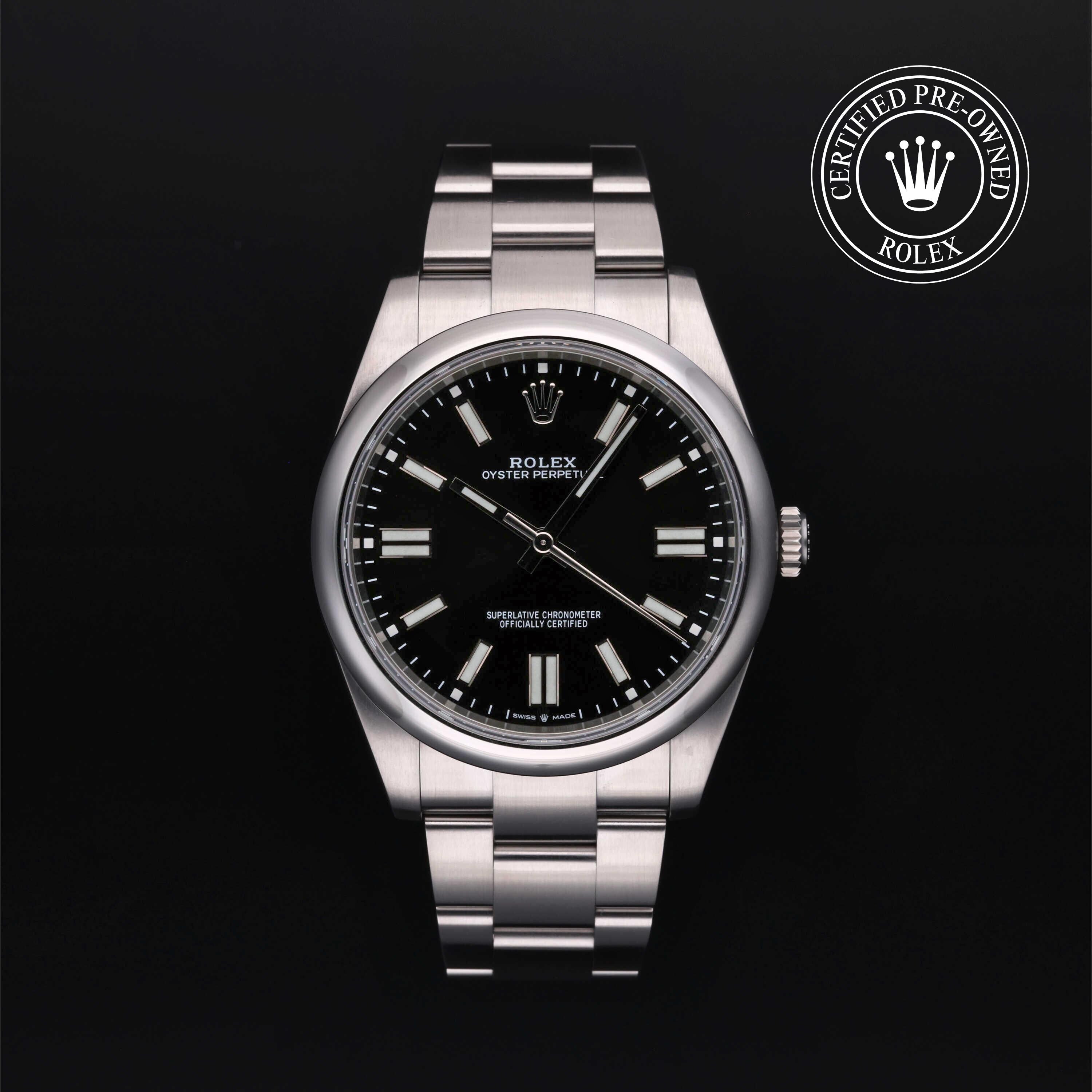 Rolex CPO Oyster Perpetual M124300 front on white background
