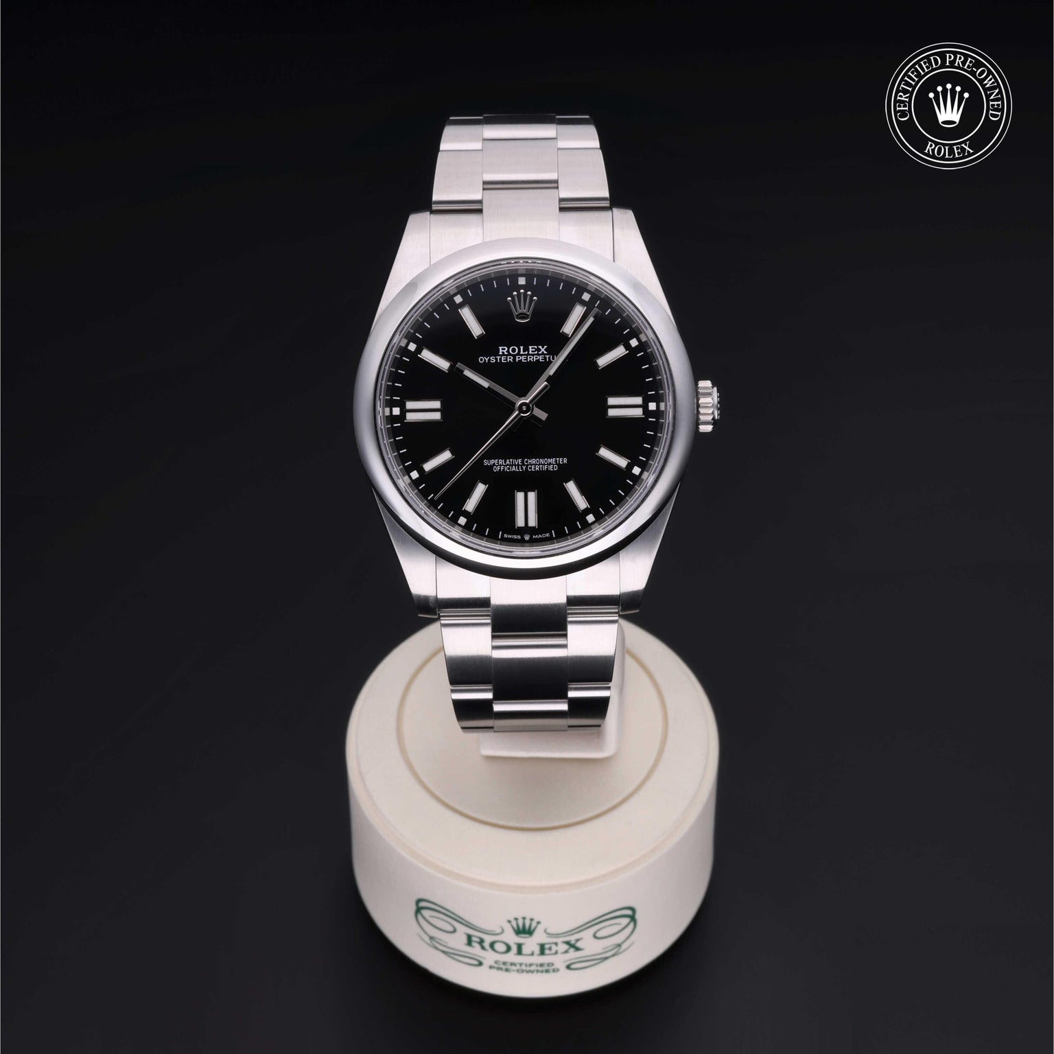Rolex CPO Oyster Perpetual M124300 front on white background