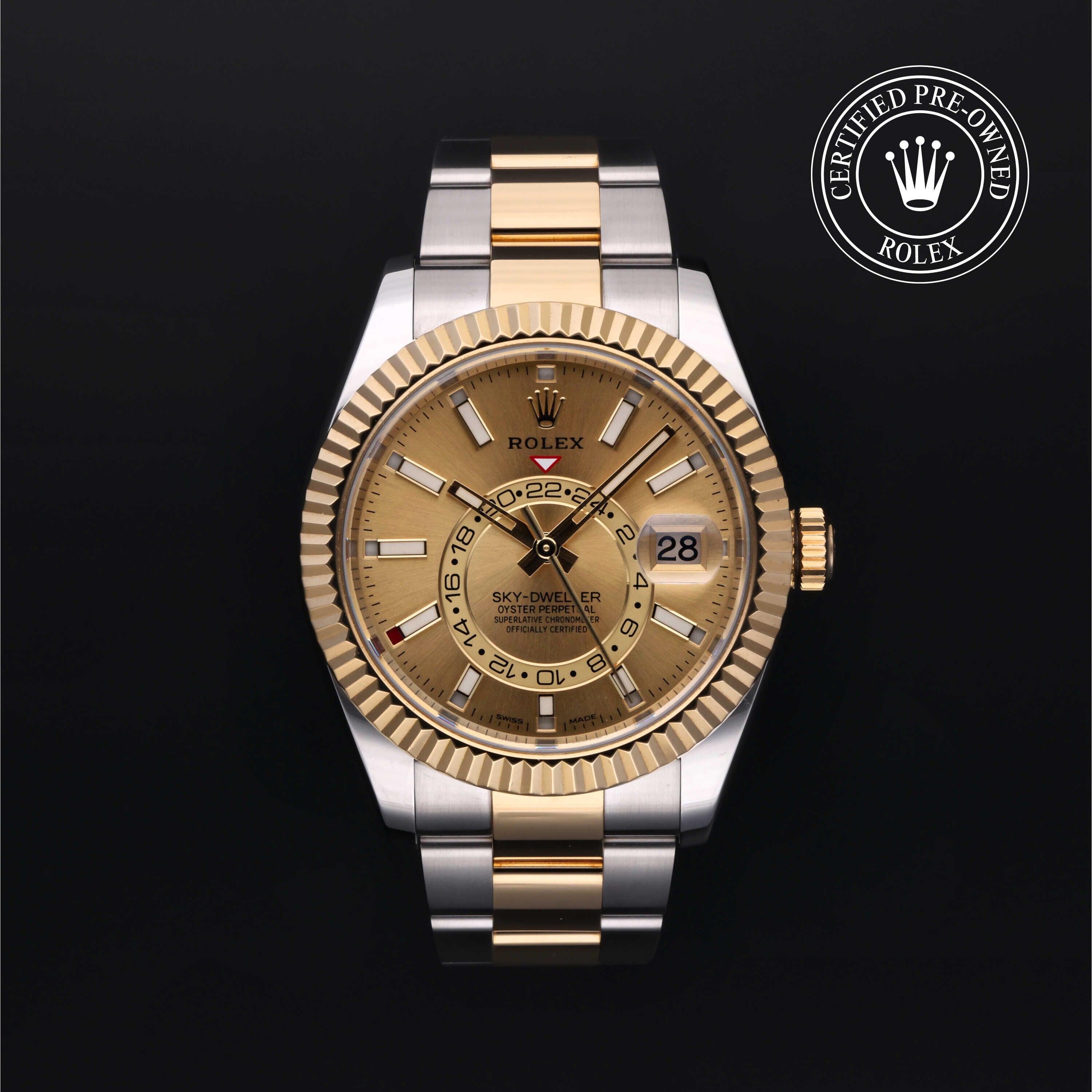 Rolex Certified Pre-owned Sky-Dweller M326933-0001 front on black background