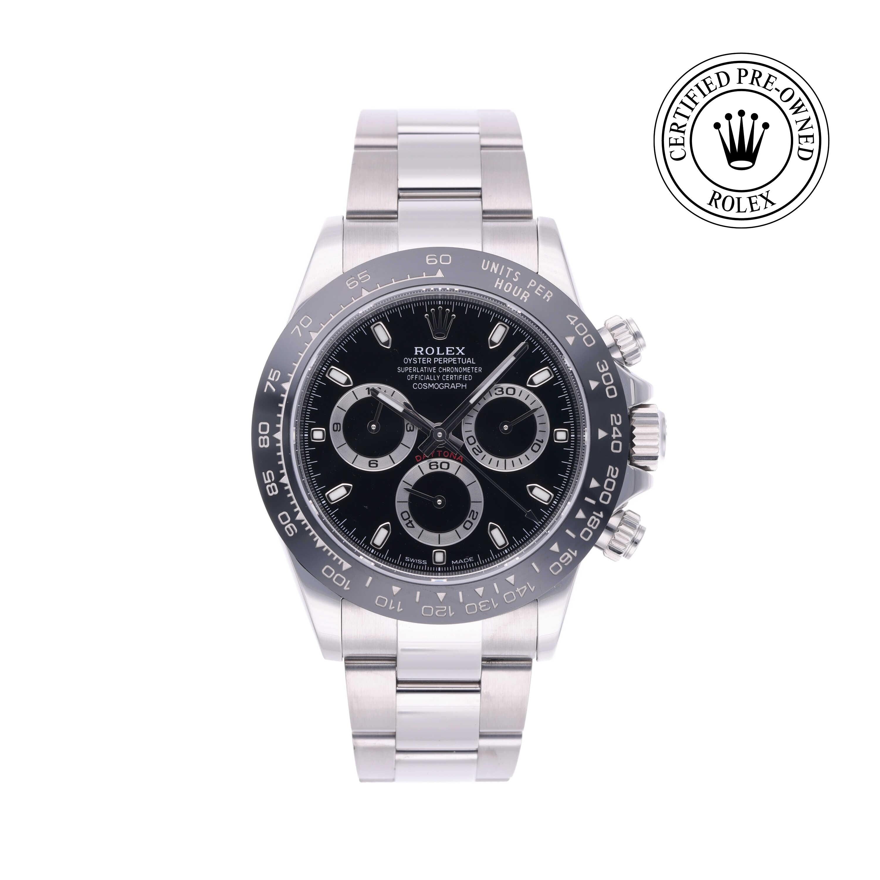 Rolex CPO Daytona M116500LN front on white background