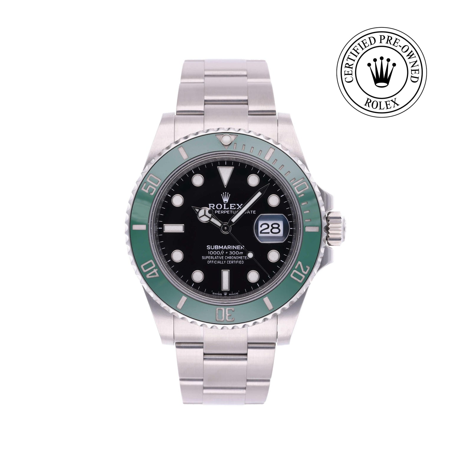 Rolex CPO Submariner M126610LV front on white background
