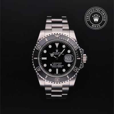 Rolex Certified Pre-owned Submariner M116610LN-0001 front on black background
