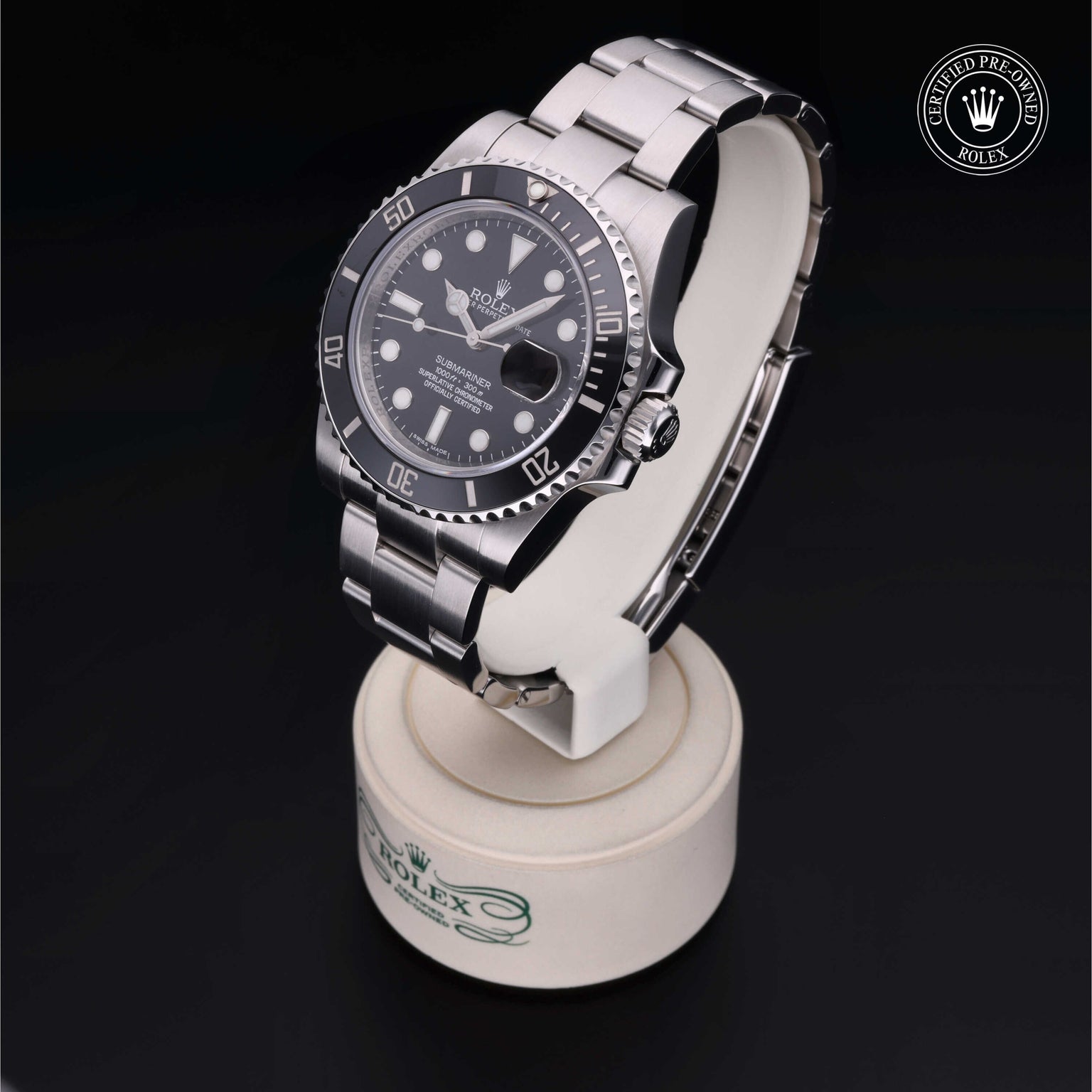Rolex Certified Pre-owned Submariner M116610LN-0001 front on black background