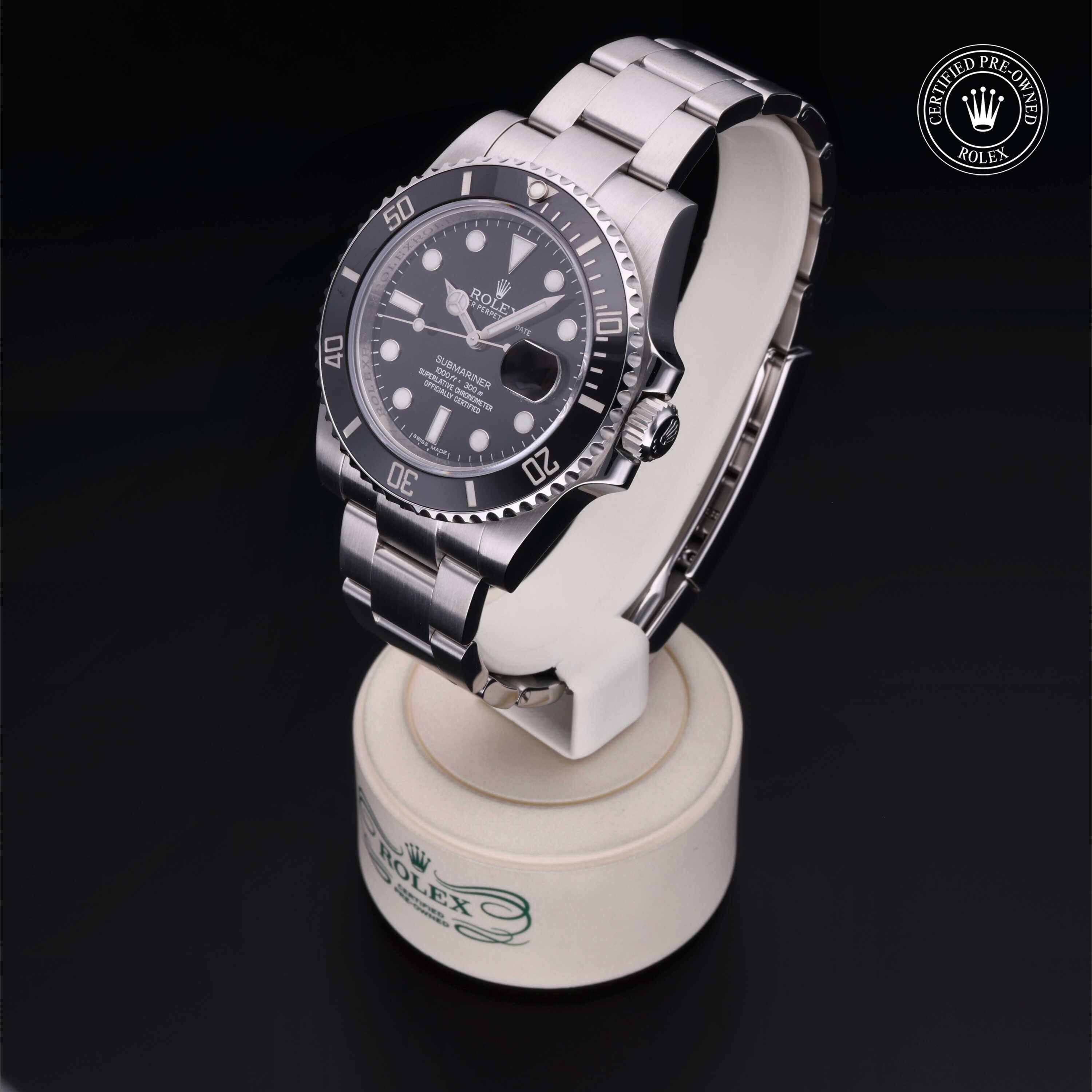 Rolex Certified Pre-owned Submariner M116610LN-0001 front on black background