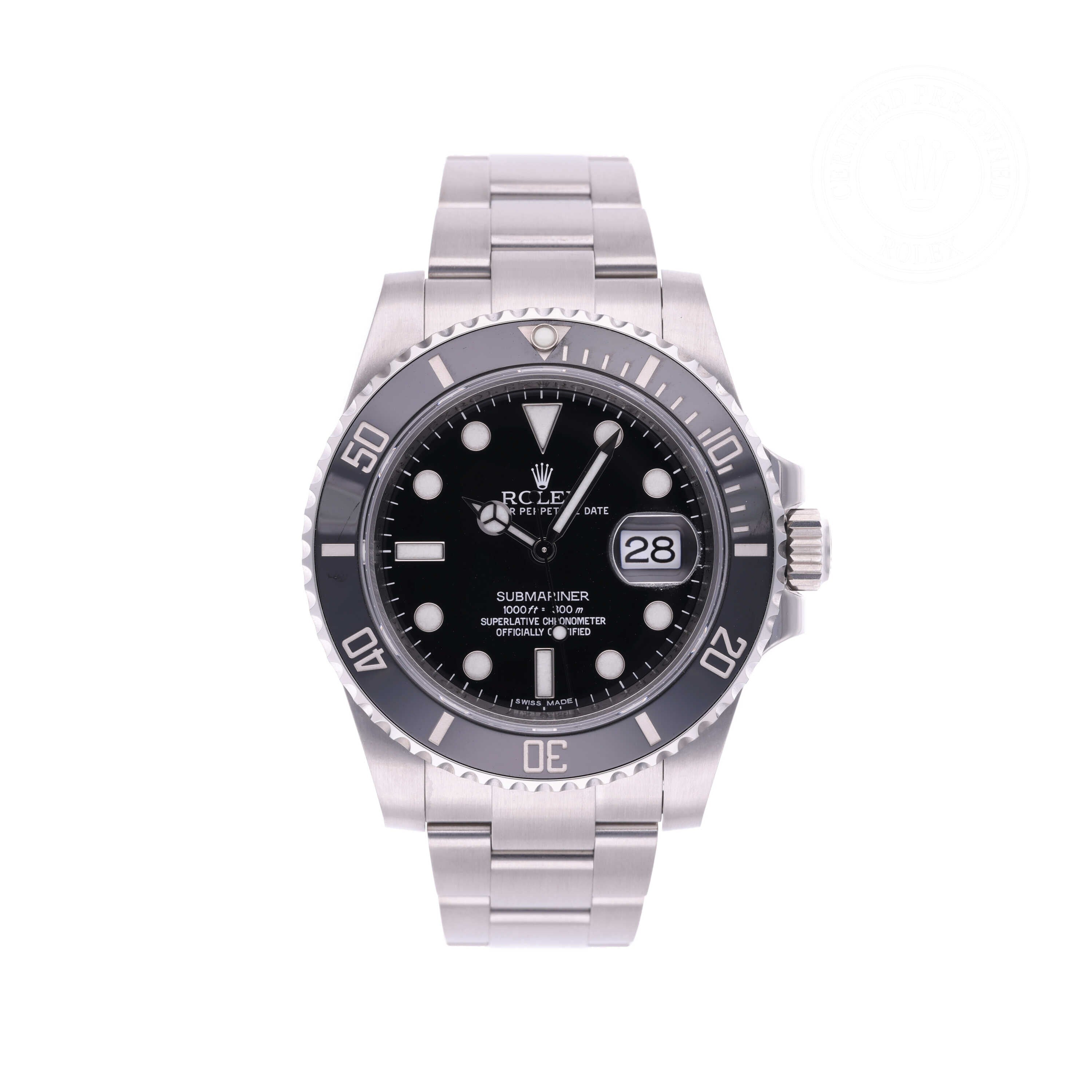 Rolex Certified Pre-owned Submariner M116610LN-0001 front on white background