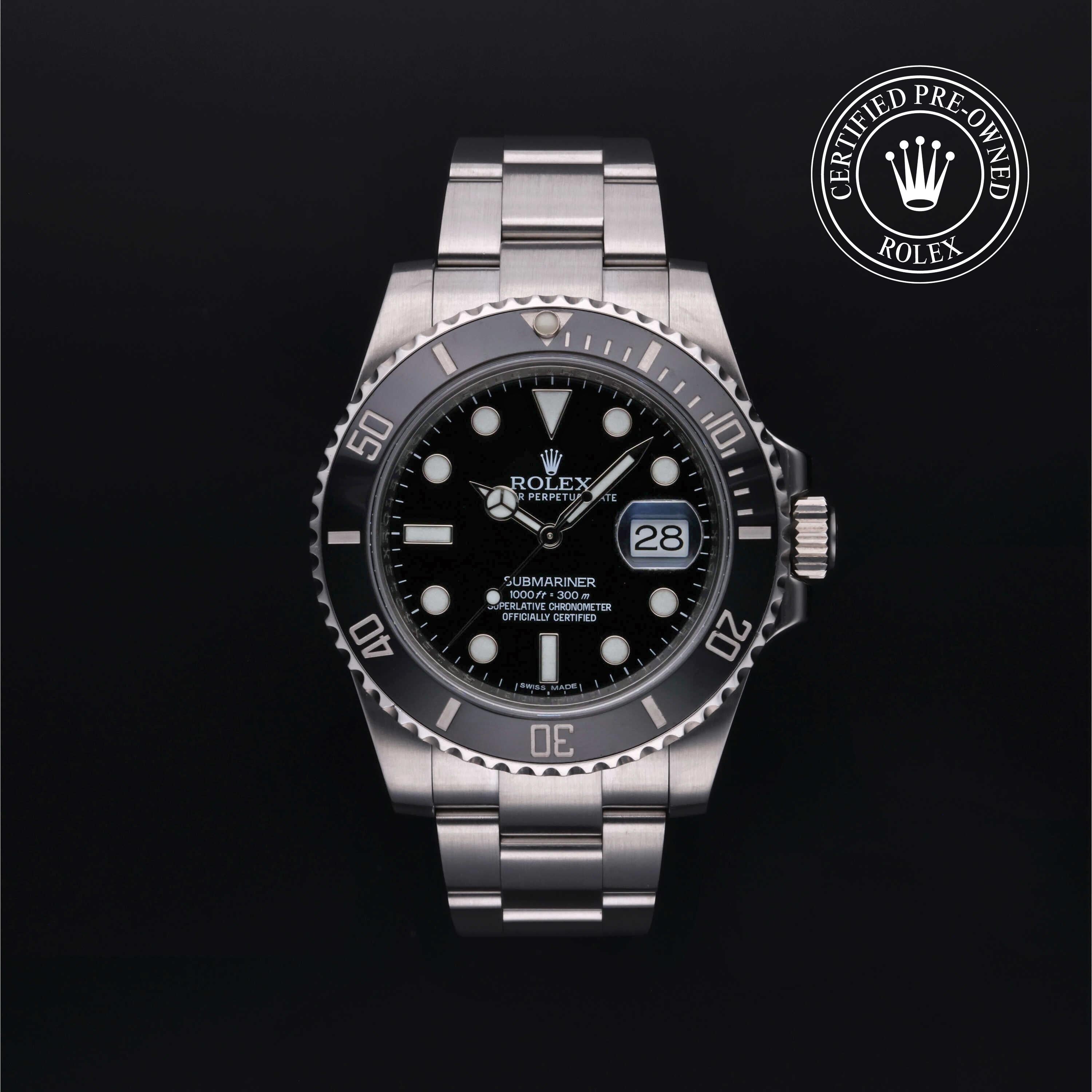 Rolex Certified Pre-owned Submariner M116610LN-0001 front on black background