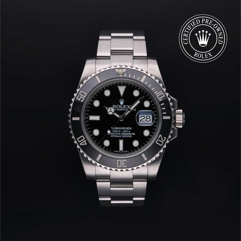 Rolex Certified Pre-owned Submariner M116610LN-0001 front on black background
