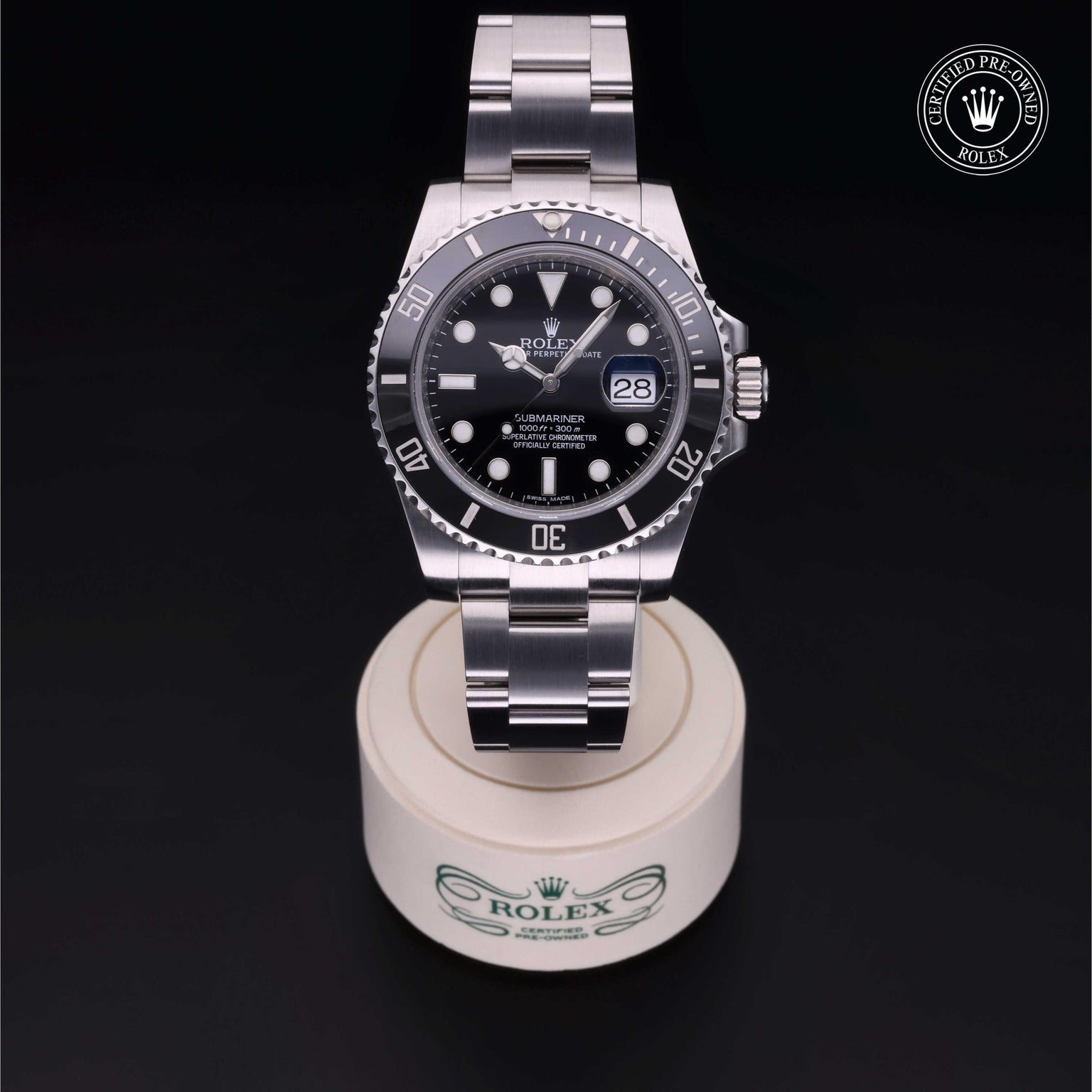 Rolex Certified Pre-owned Submariner M116610LN-0001 front on black background