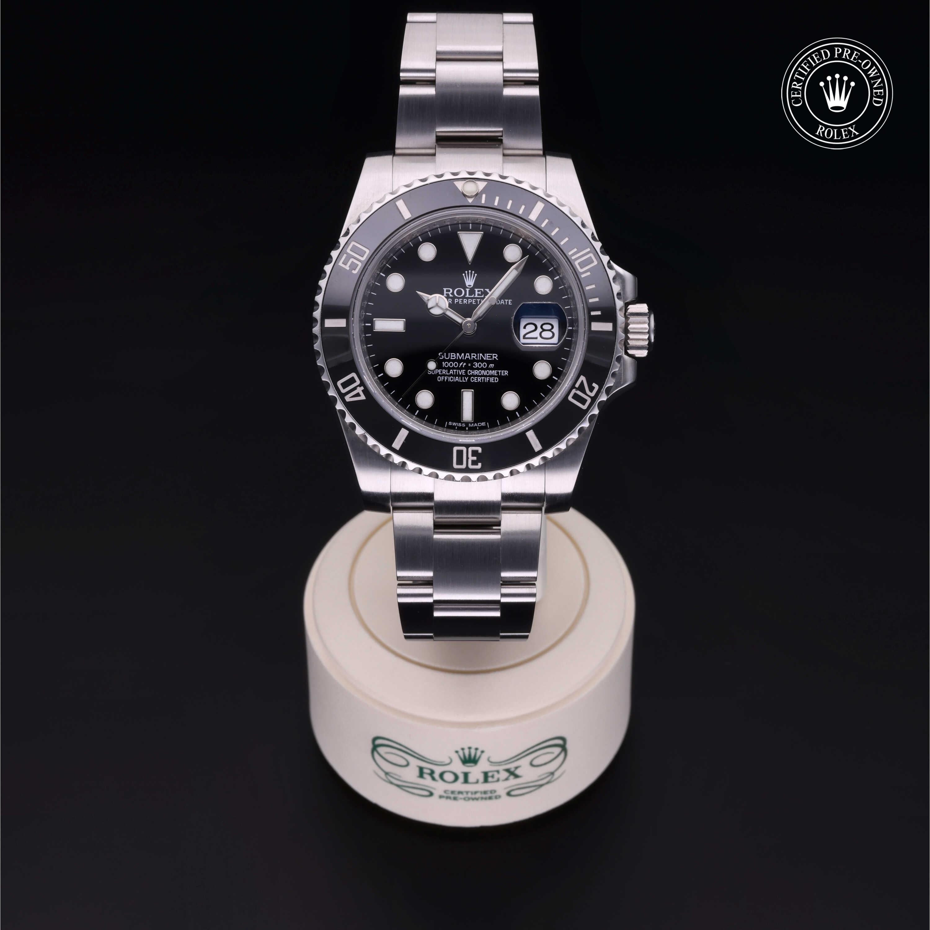 Rolex Certified Pre-owned Submariner M116610LN-0001 front on black background