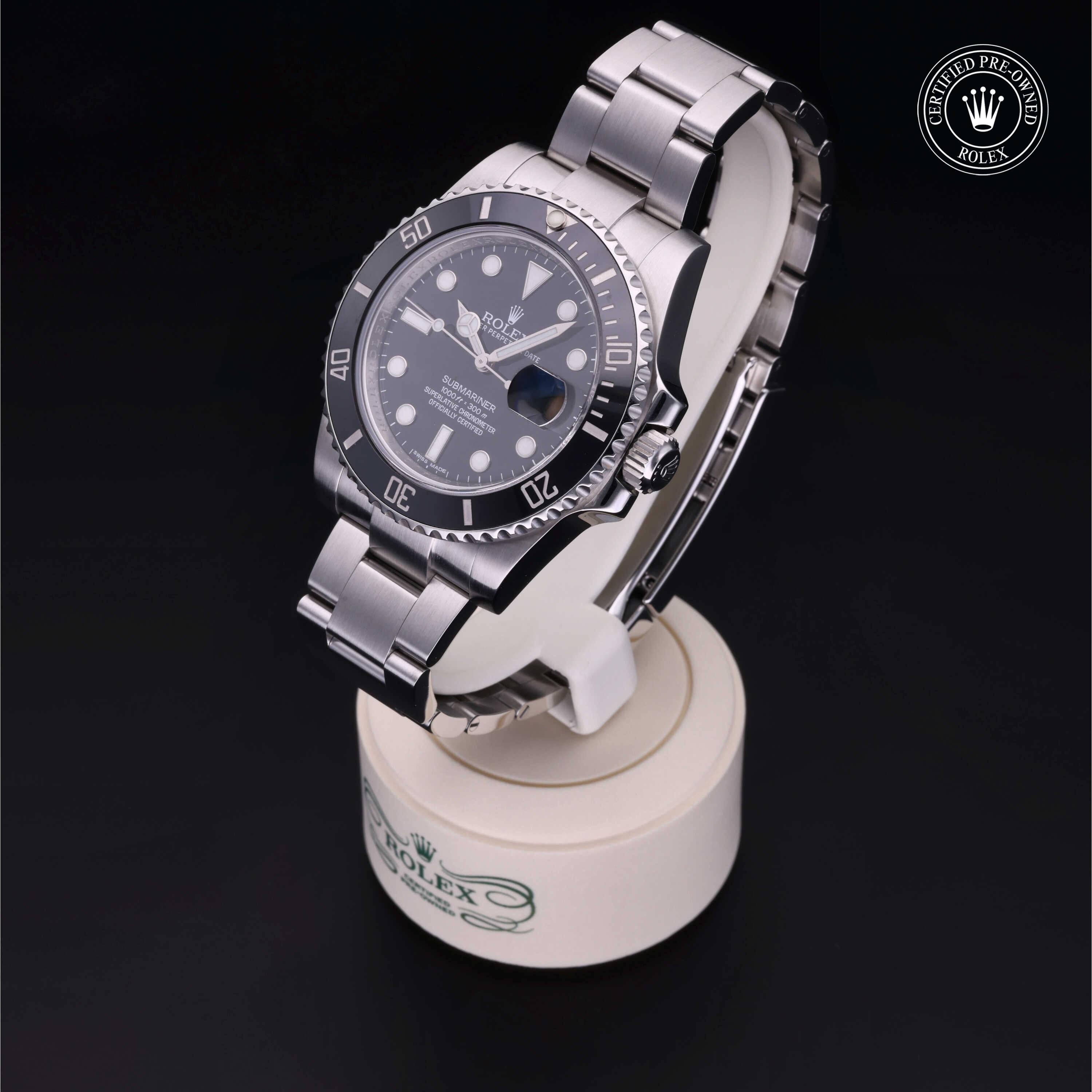 Rolex Certified Pre-owned Submariner M116610LN-0001 front on black background