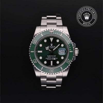 Rolex Certified Pre-owned Submariner M116610LV-0002 front on black background