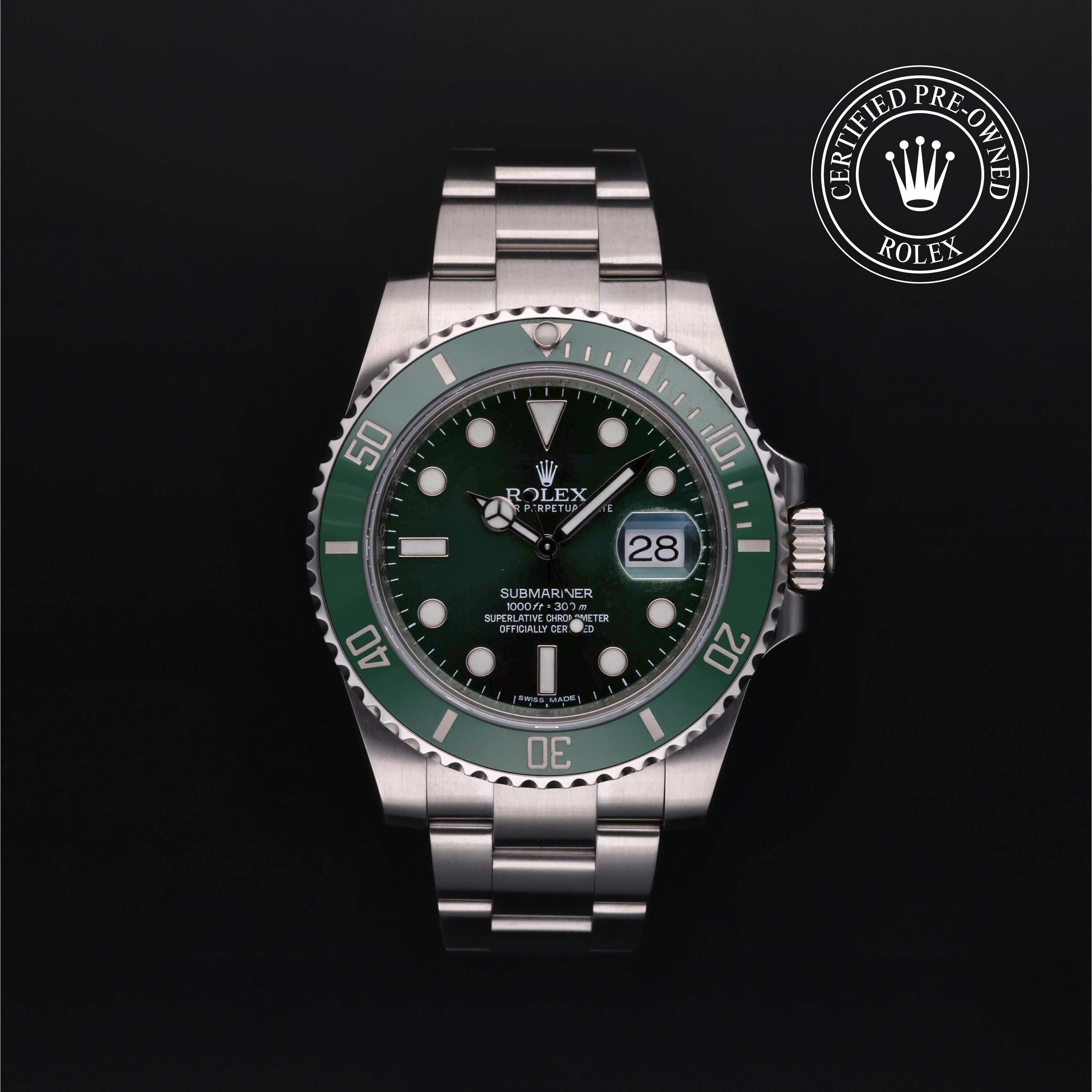 Rolex Certified Pre-owned Submariner M116610LV-0002 front on black background