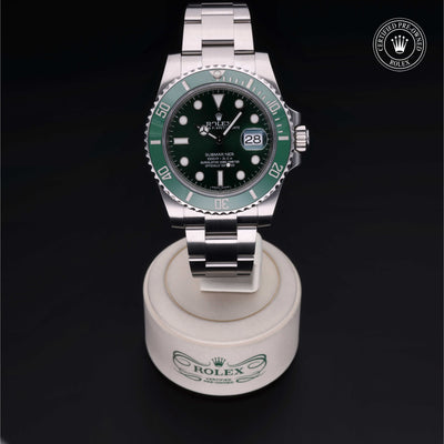 Rolex Certified Pre-owned Submariner M116610LV-0002 front on black background