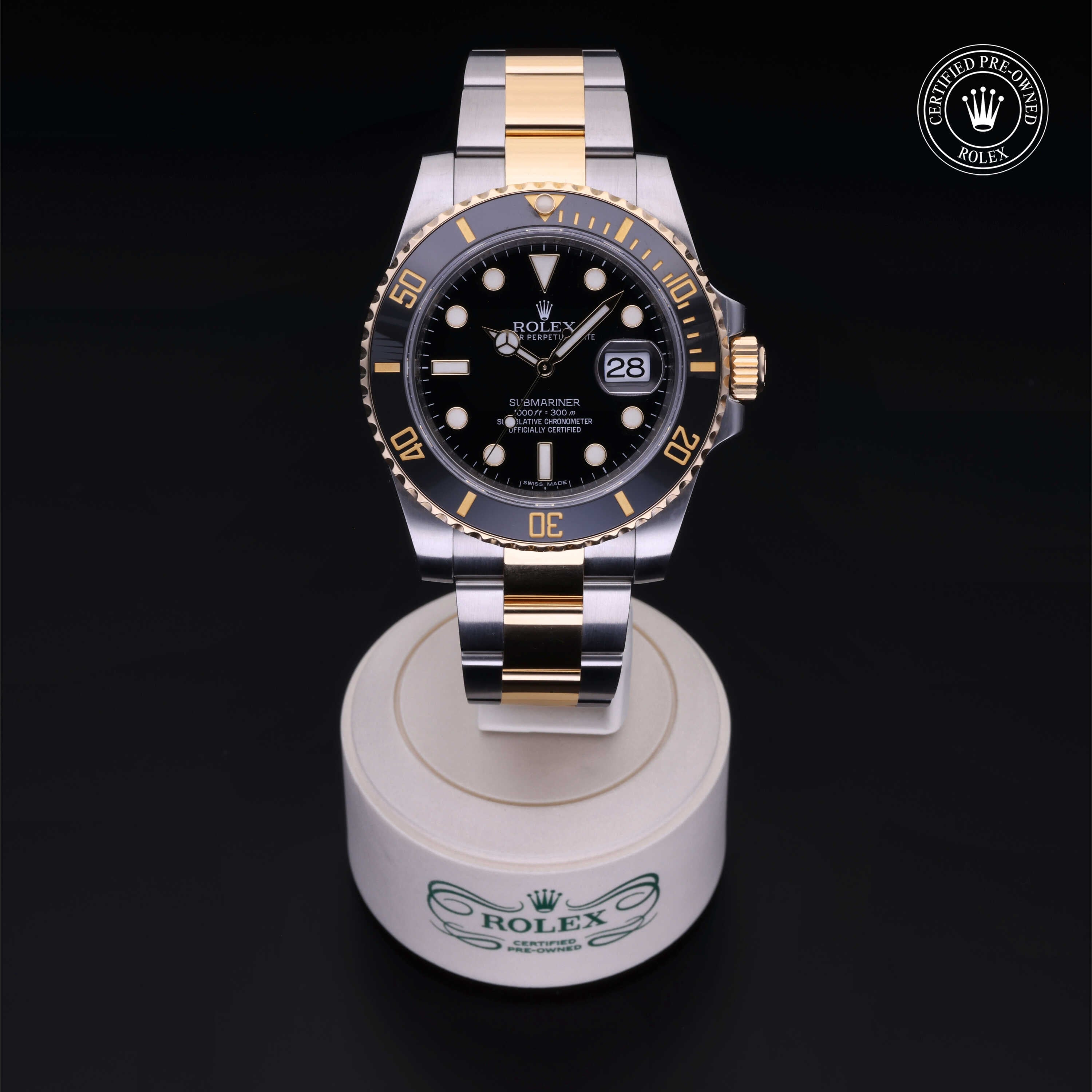 Rolex Certified Pre-owned Submariner M116613LN-0001 front on black background